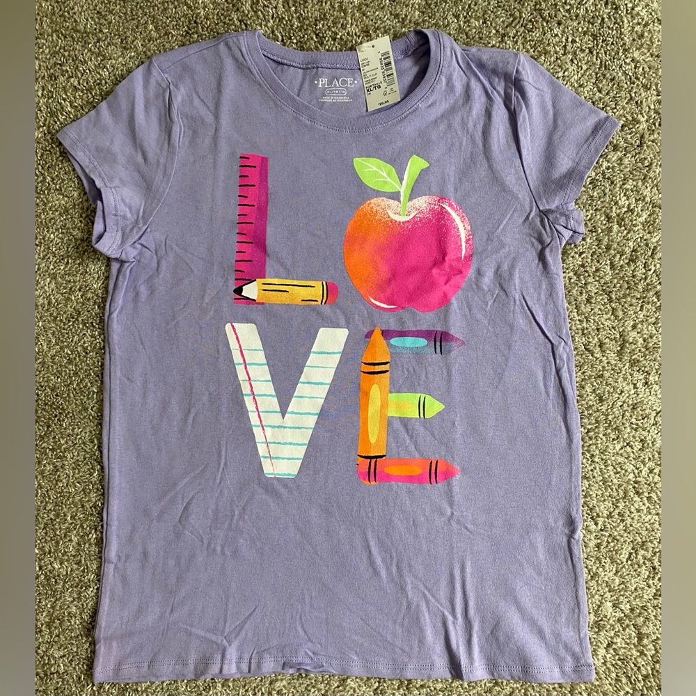 Girls “Love School” Purple Back to School Shirt NWT